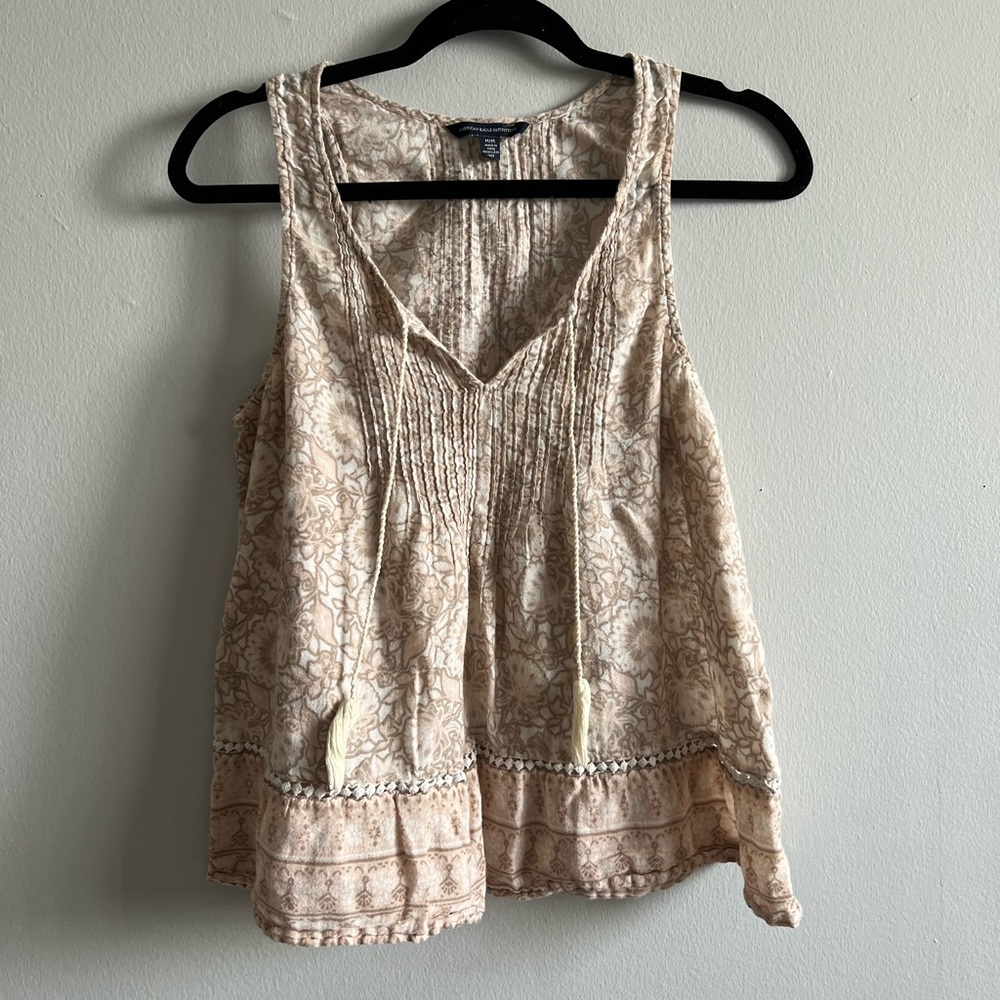 American Eagle Tank Top - Medium in Beige with Boho Print